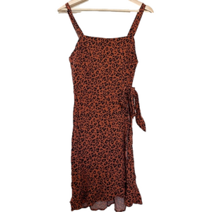 Target Xhilaration Leopard Animal Print Wrap Ruffle Mini Dress EUC women’s brown